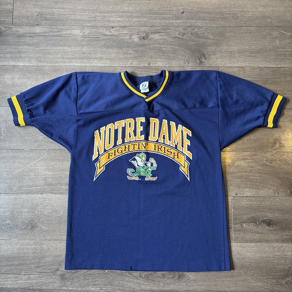 Vintage UNIVERSITY OF NOTRE DAME LOGO 7 JERSEY T-Shirt MED Fightin' Irish‎ Mesh